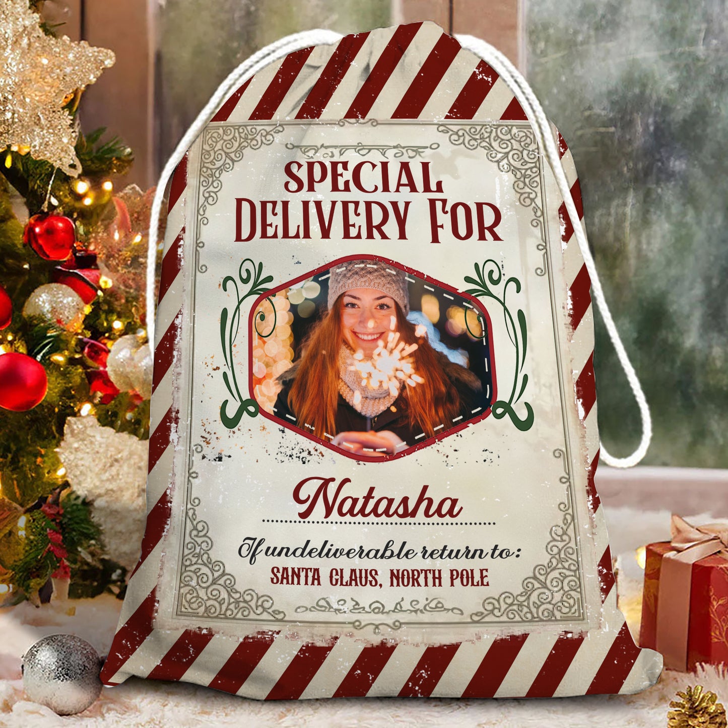 Santa Delivery for Nice Christmas sack, a personalized gift bag for family.