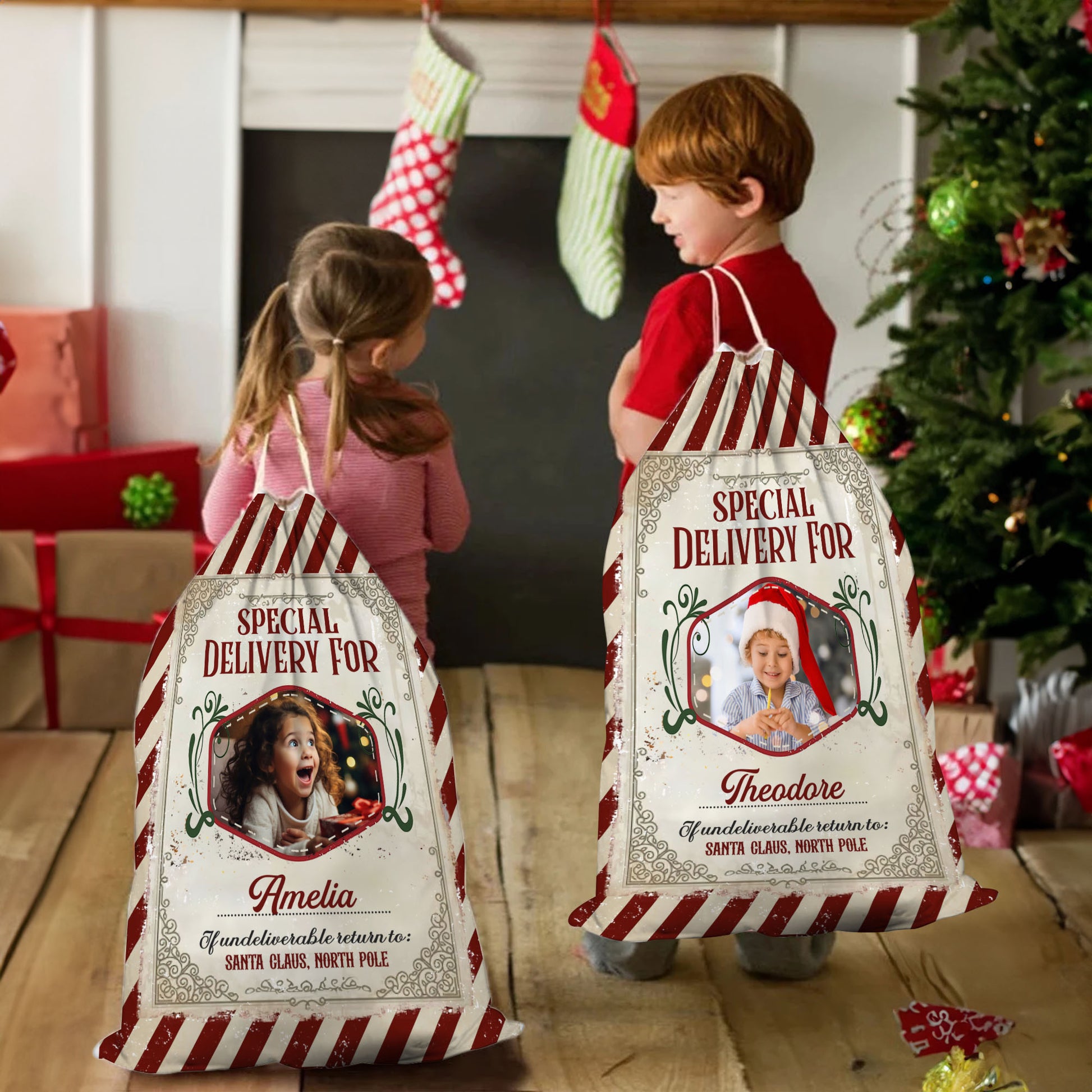 Santa Delivery for Nice Christmas sack, a personalized gift bag for family.