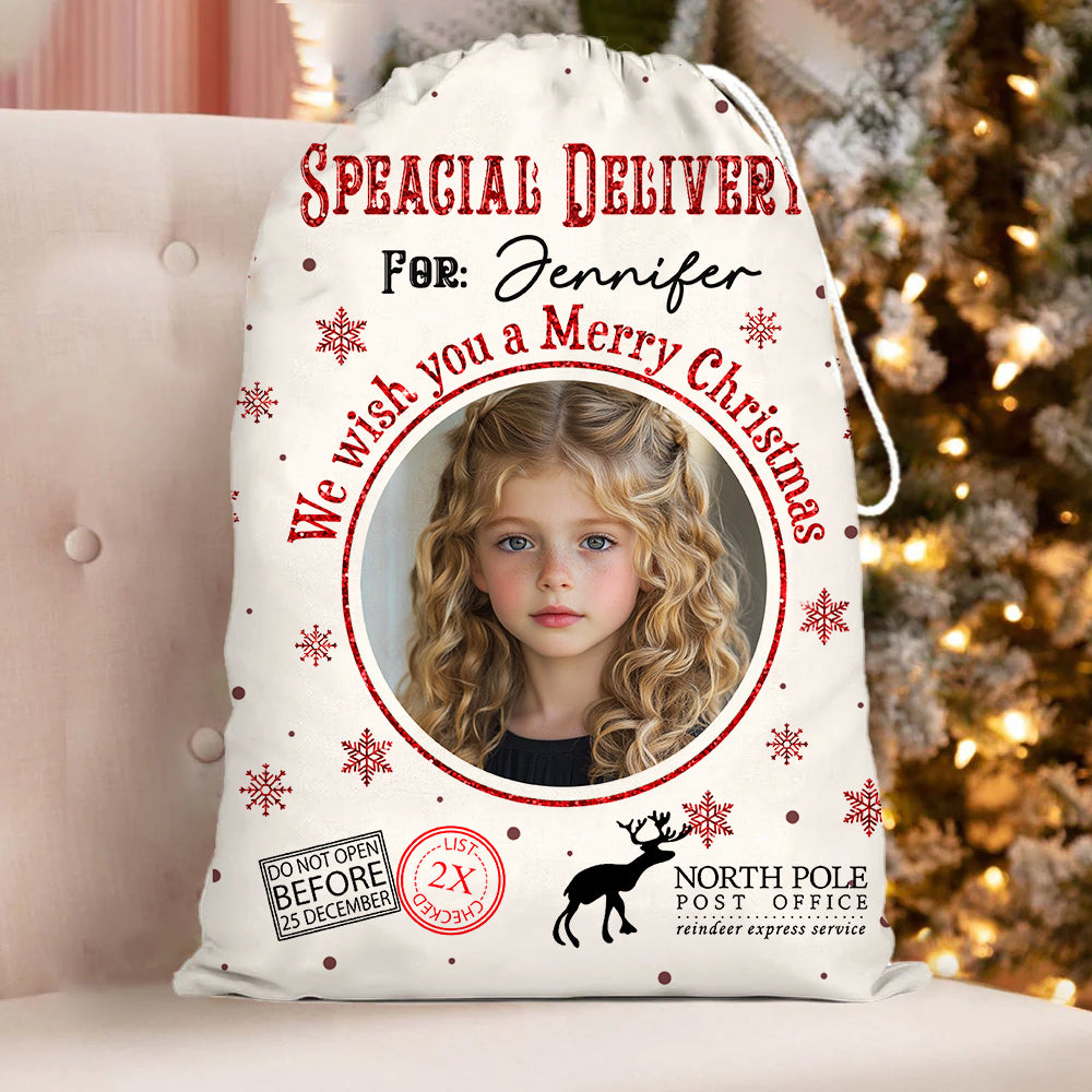 Personalized Santa Sack with "Delivery for [Family Name]" - a festive Christmas bag for gifts.