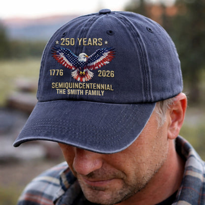 Semiquincentennial 250th America Birthday US - Washed Denim Baseball Cap - Custom Print Cap