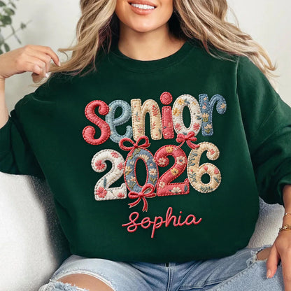 Senior 2026 embroidered crewneck hoodie sweatshirt, a custom graduation unisex t-shirt from Jillian Customs.