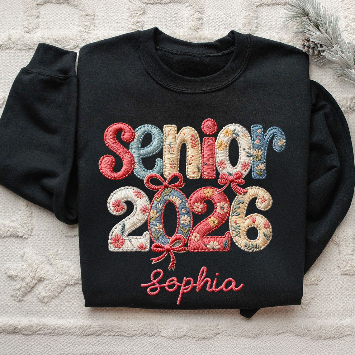 Senior 2026 embroidered crewneck hoodie sweatshirt, a custom graduation unisex t-shirt from Jillian Customs.