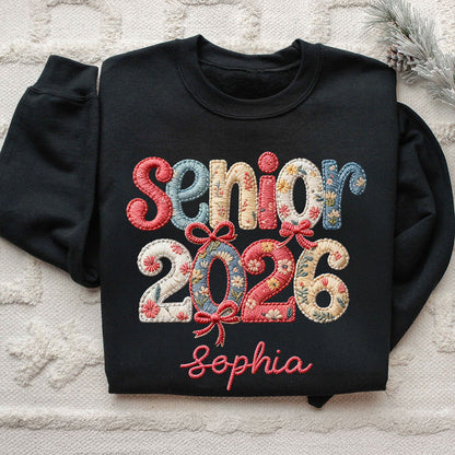 Senior 2026 embroidered crewneck hoodie sweatshirt, a custom graduation unisex t-shirt from Jillian Customs.