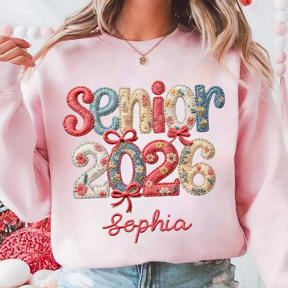 Senior 2026 embroidered crewneck hoodie sweatshirt, a custom graduation unisex t-shirt from Jillian Customs.