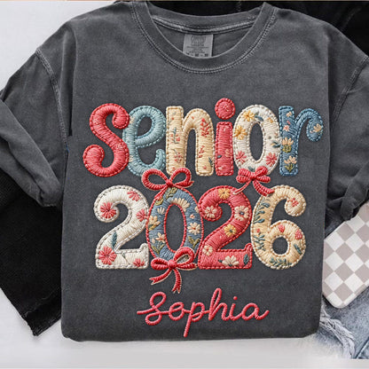 Senior 2026 embroidered crewneck hoodie sweatshirt, a custom graduation unisex t-shirt from Jillian Customs.