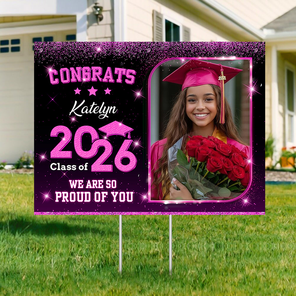 Personalized Senior 2026 Lawn Sign, a unique graduation yarn sign with stake, perfect graduation gift.