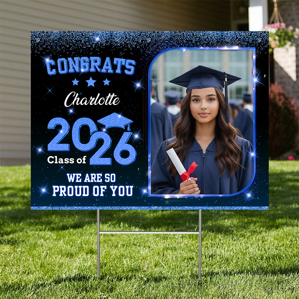 Personalized Senior 2026 Lawn Sign, a unique graduation yarn sign with stake, perfect graduation gift.