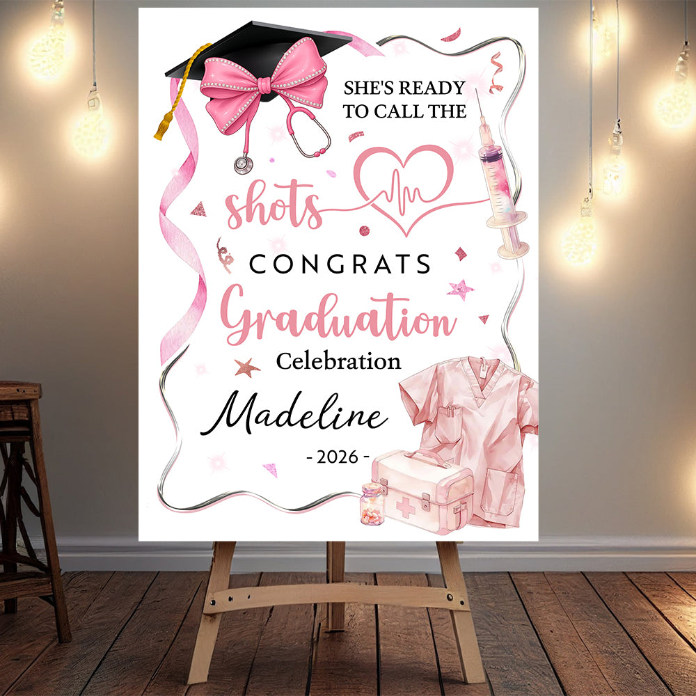 She's Ready To Call The shots Personalized Graduation Welcome Sign - Custom Photo Welcome Sign - Graduation Gifts