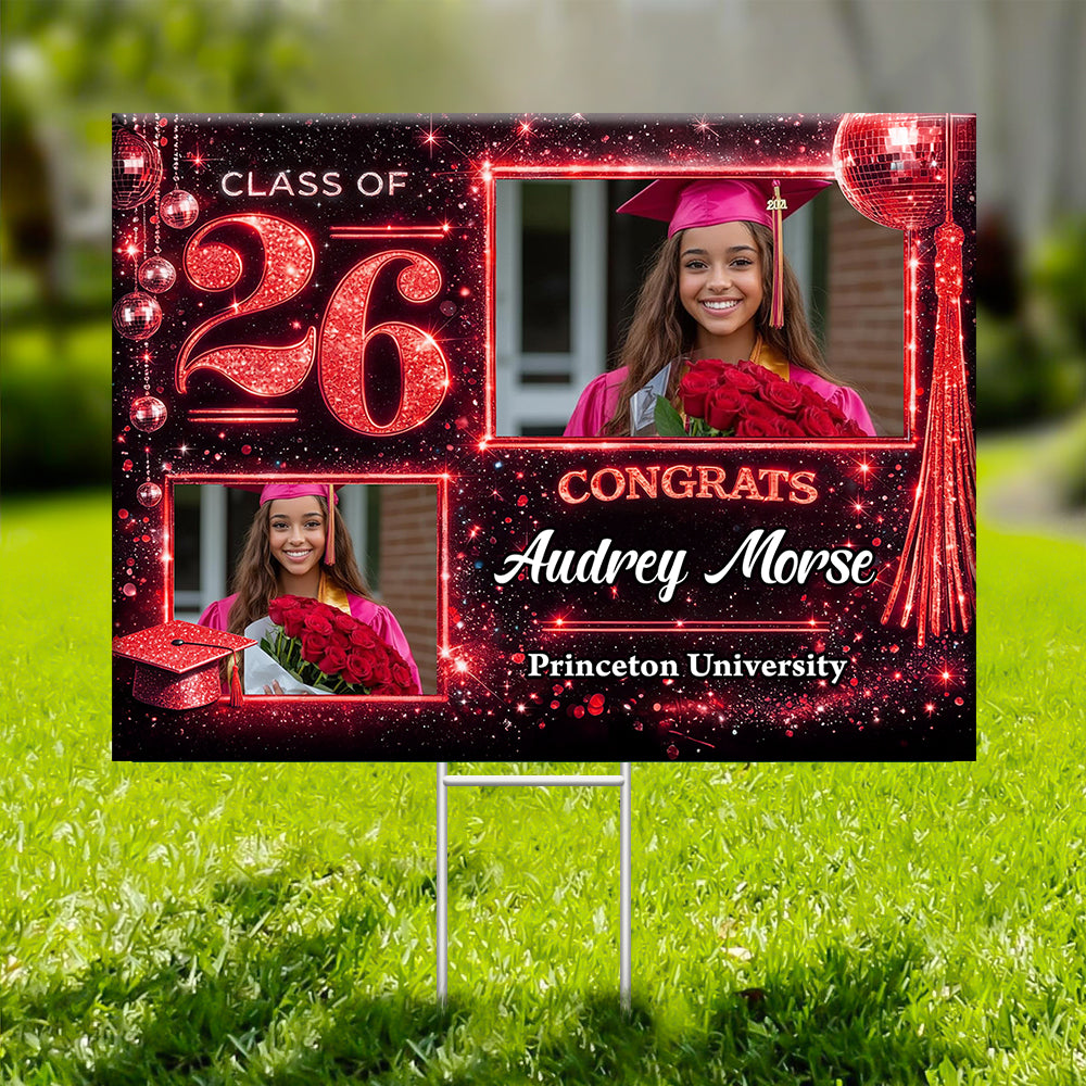 Personalized "Shine 2026" graduation yarn lawn sign, a unique graduation gift with yard stake from Jillian Customs.