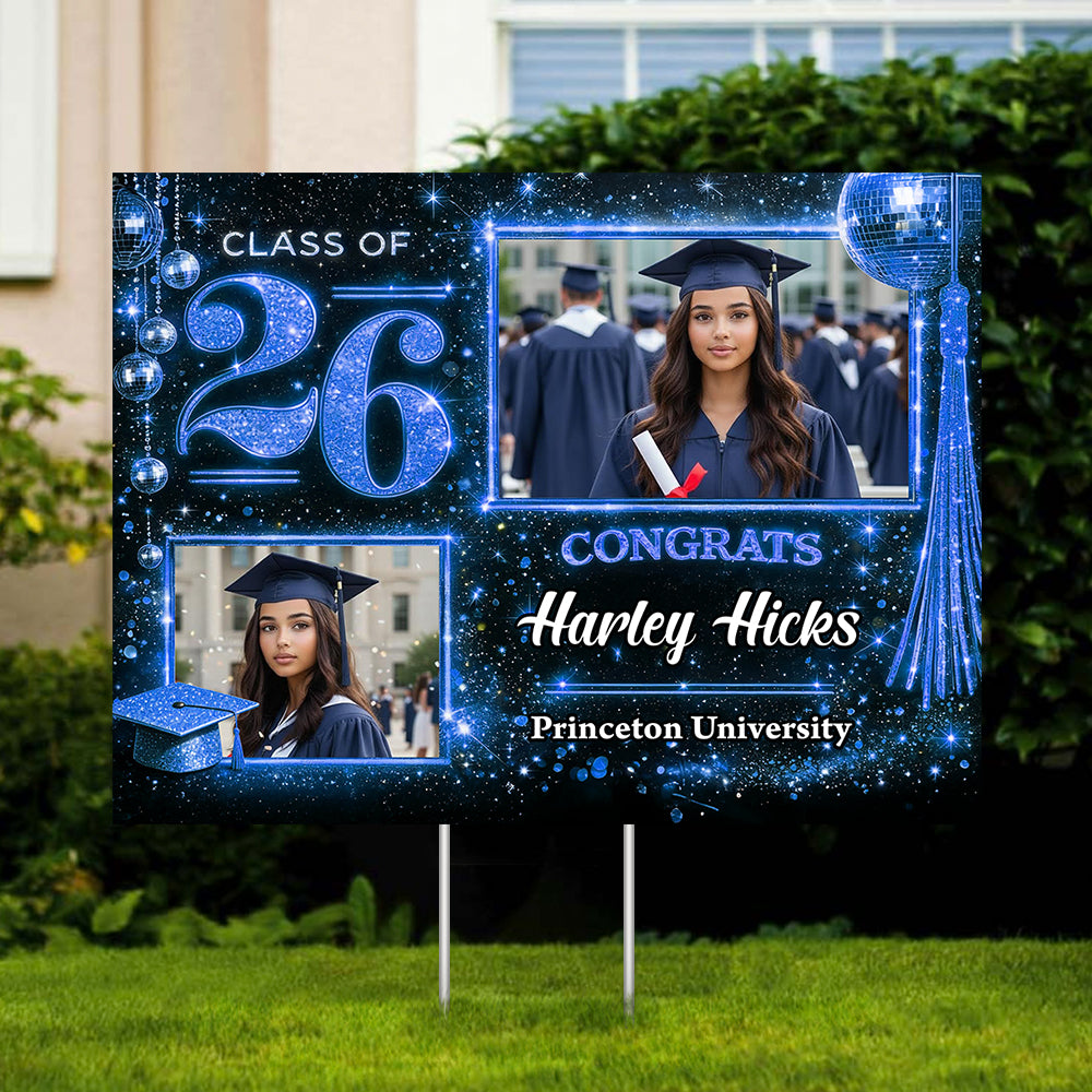 Personalized "Shine 2026" graduation yarn lawn sign, a unique graduation gift with yard stake from Jillian Customs.