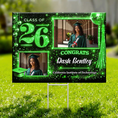 Personalized "Shine 2026" graduation yarn lawn sign, a unique graduation gift with yard stake from Jillian Customs.