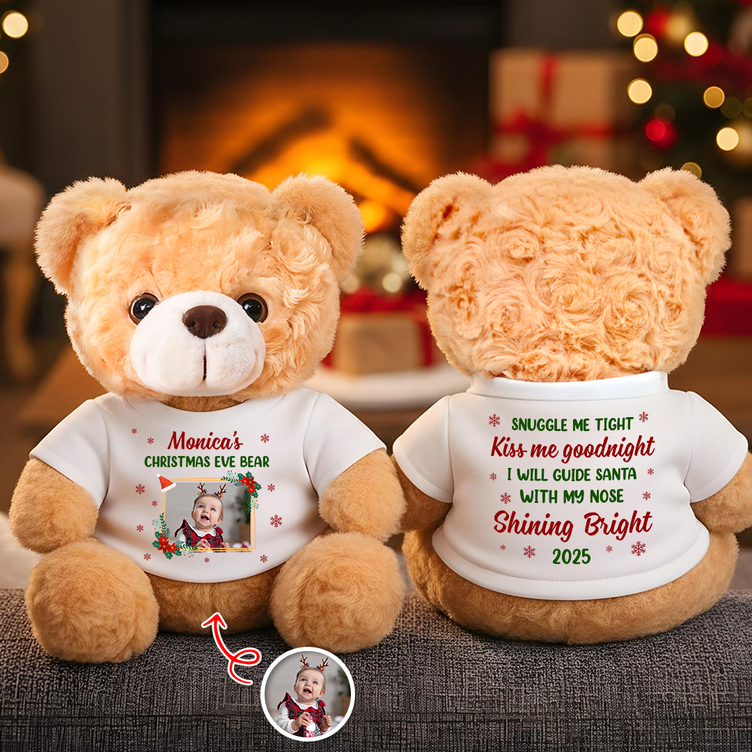 Personalized Teddy Bear Plush "Shining Bright 2025" with custom photo.