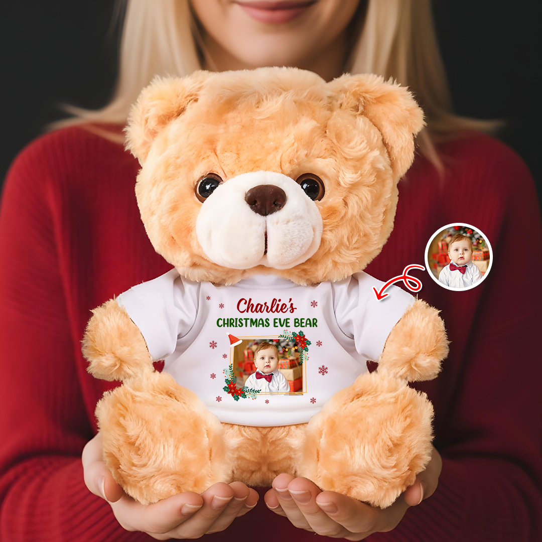 Personalized Teddy Bear Plush "Shining Bright 2025" with custom photo.