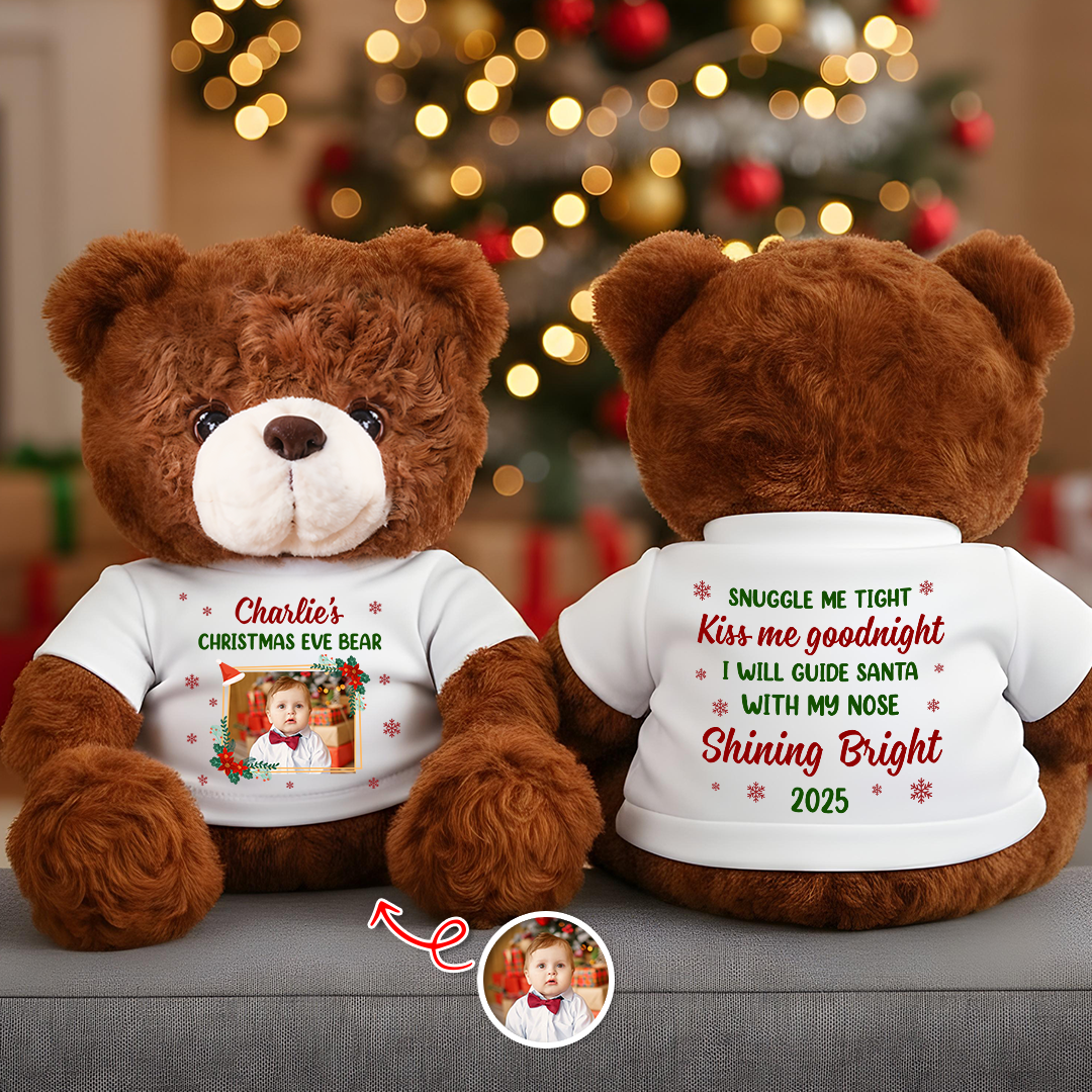 Personalized Teddy Bear Plush "Shining Bright 2025" with custom photo.