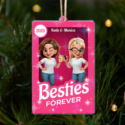 Sister Forever custom hologram ornament, personalized gift showing two sisters in a loving embrace.