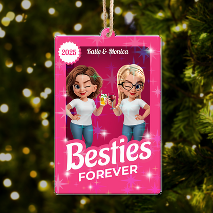 Sister Forever custom hologram ornament, personalized gift showing two sisters in a loving embrace.