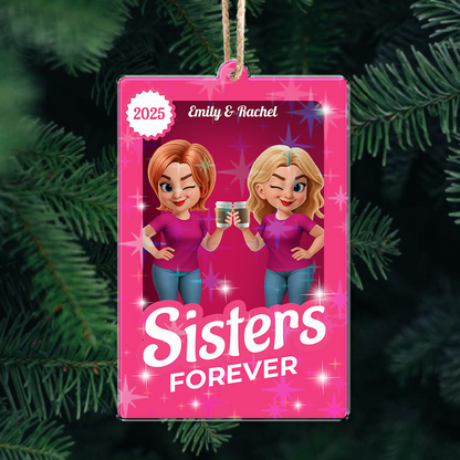 Sister Forever custom hologram ornament, personalized gift showing two sisters in a loving embrace.