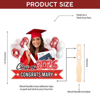 Personalized Graduation Balloon Face Fans With Wooden Handle - Fans Faces Class Of 2026