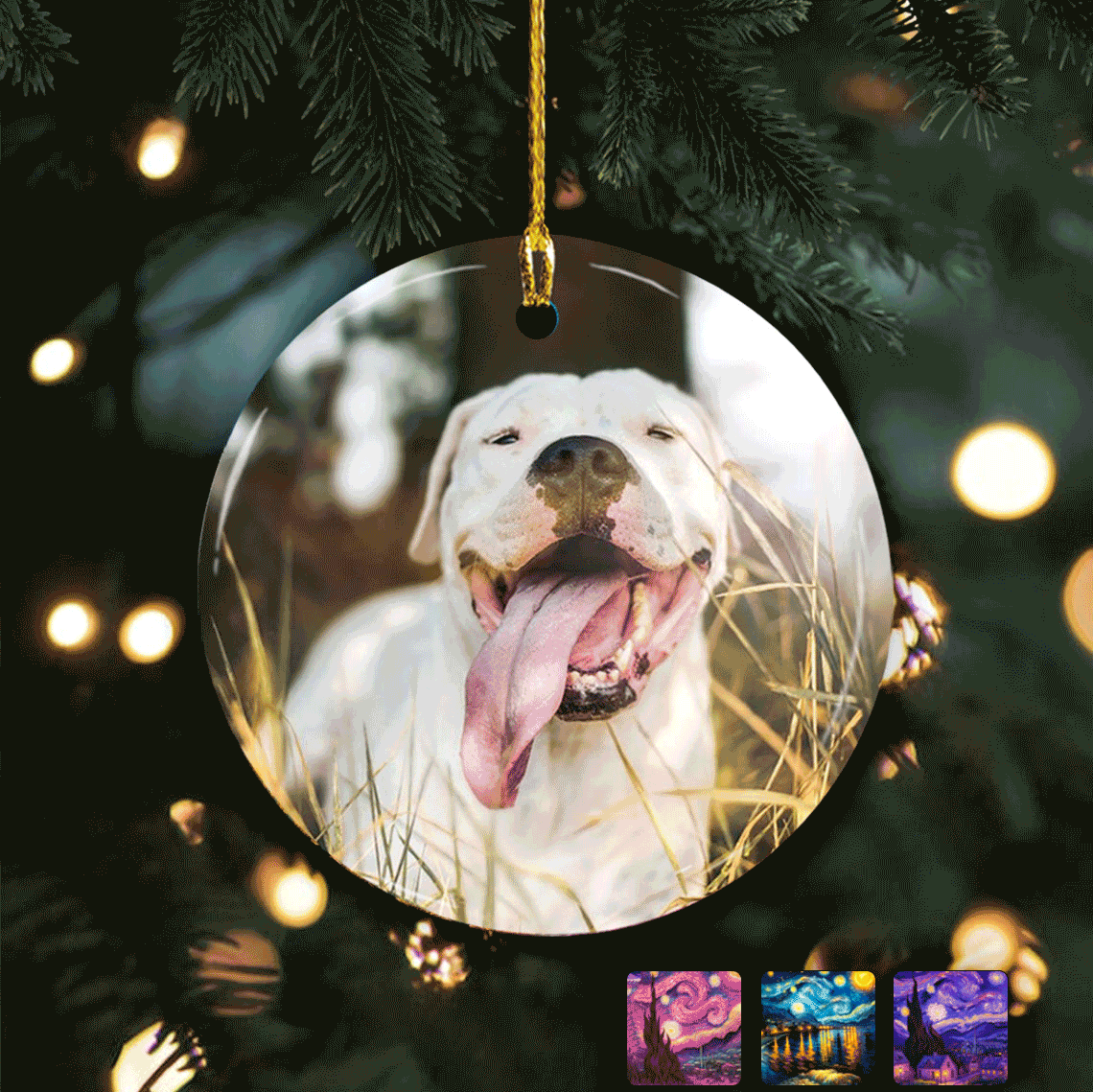Sleeping dog custom photo lenticular ornament, personalized pet memorial gift.