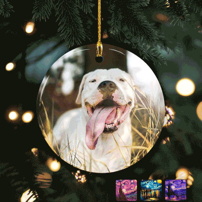 Sleeping dog custom photo lenticular ornament, personalized pet memorial gift.