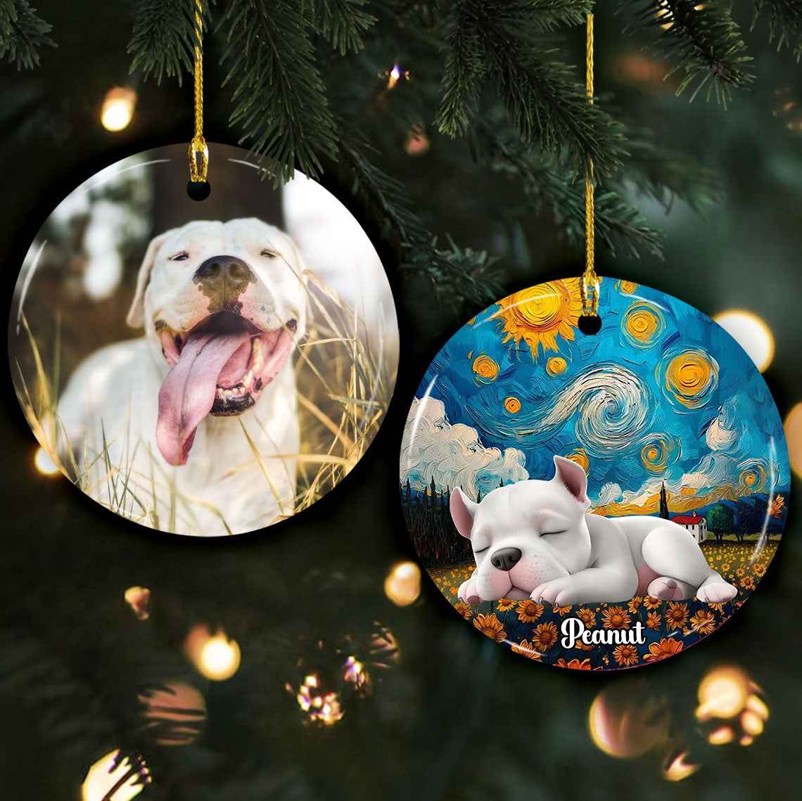 Sleeping dog custom photo lenticular ornament, personalized pet memorial gift.