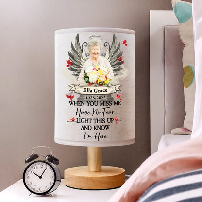 Custom photo lamp with personalized "Forever in My Heart" design, showcasing a heartfelt memorial gift.