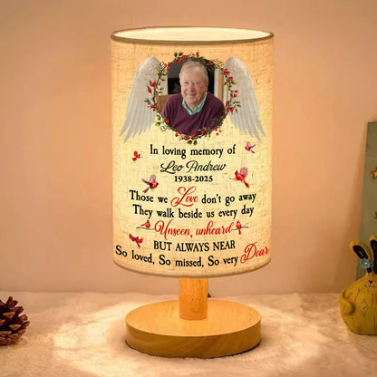 So Very Dear custom photo lamp showcasing personalized fabric with family photos.