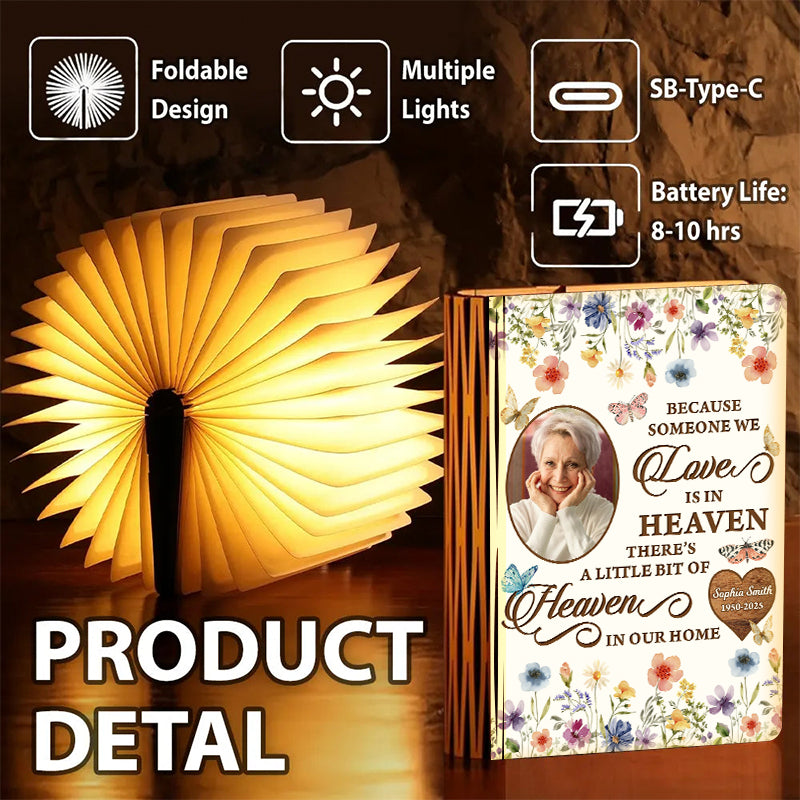 Personalized Memorial Book Lamp: "Someone We Love is in Heaven" design. A thoughtful remembrance gift.