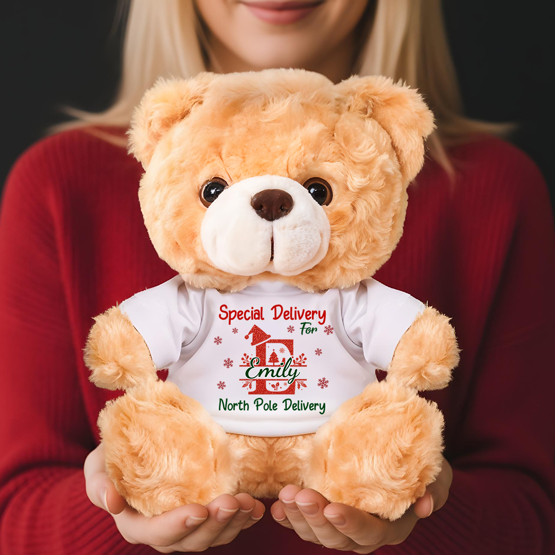 Personalized teddy bear with custom name and message, a special bear friend plush.