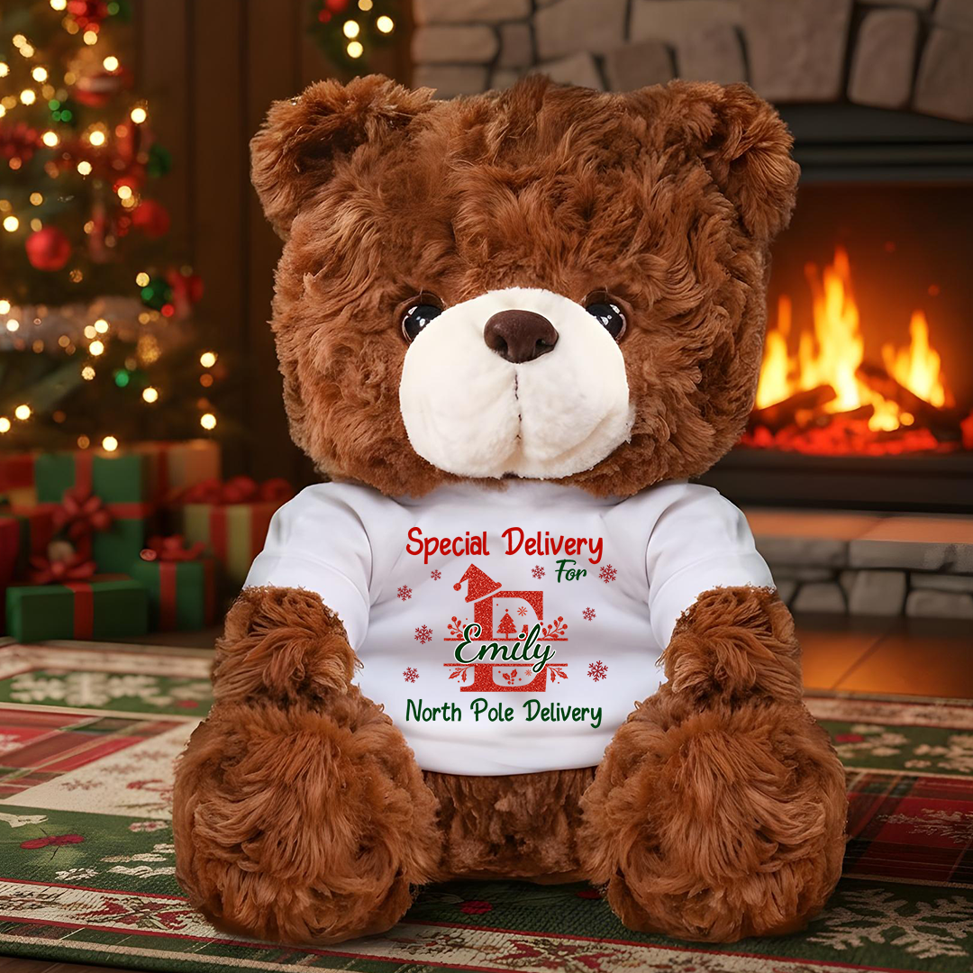 Personalized teddy bear with custom name and message, a special bear friend plush.