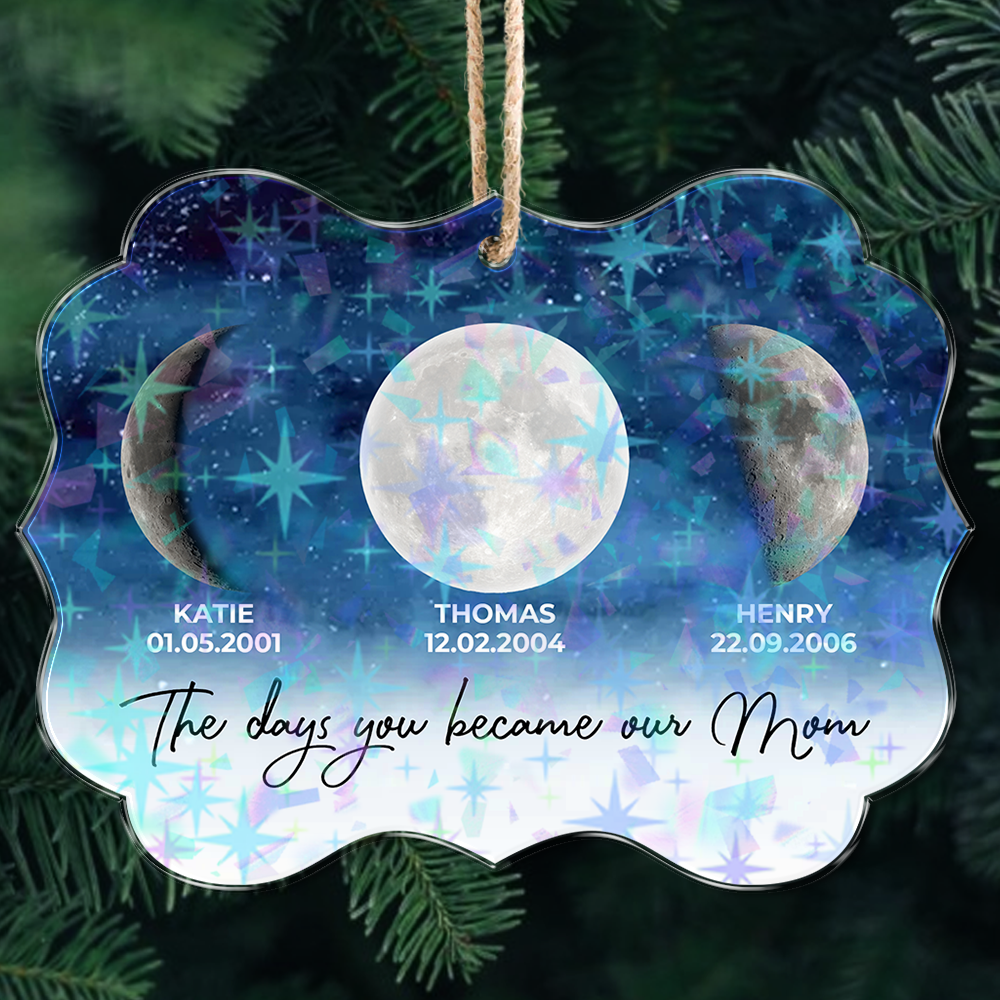 Starry Night custom shape hologram ornament, reflecting light.