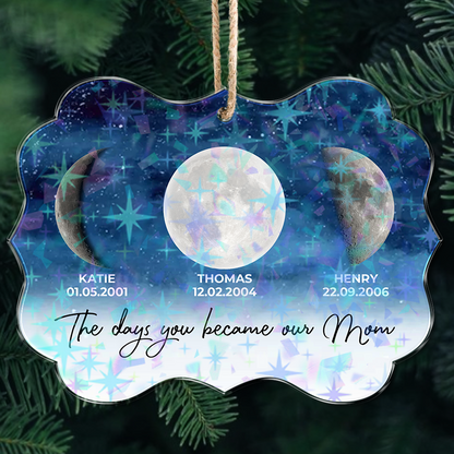 Starry Night custom shape hologram ornament, reflecting light.