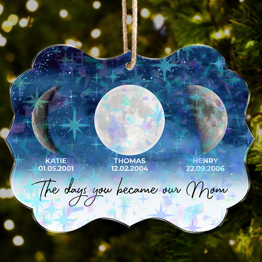 Starry Night custom shape hologram ornament, reflecting light.