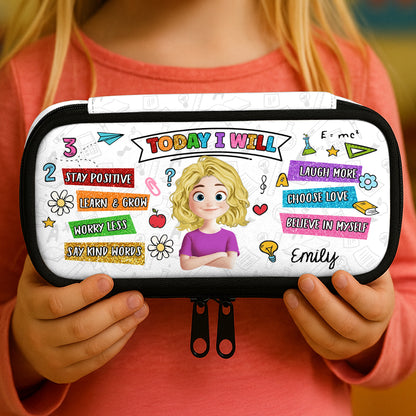 Stay Positive Learn and Grow personalized pencil case with colorful design.