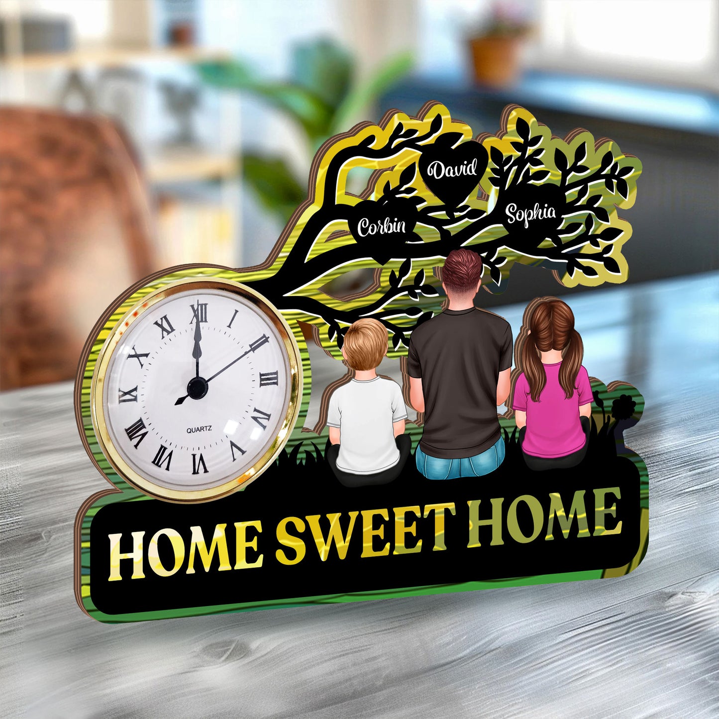 Personalized Sweet Home Desk Clock Plaque - A unique and sentimental home decor gift.