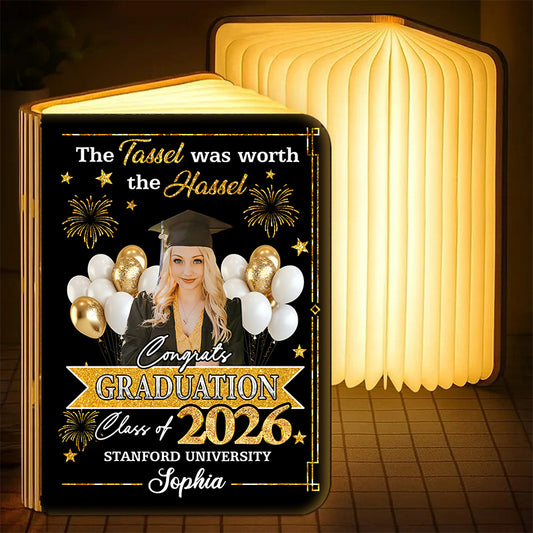 Tassel Worth The Hassle Class Of 2026 - Personalized Book Lamp - Book Lovers