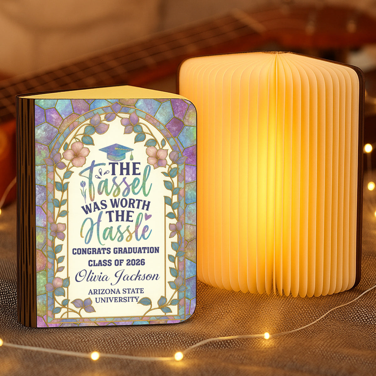 Tassel Worth The Hassle Stained Glass  - Personalized Book Lamp - Book Lovers