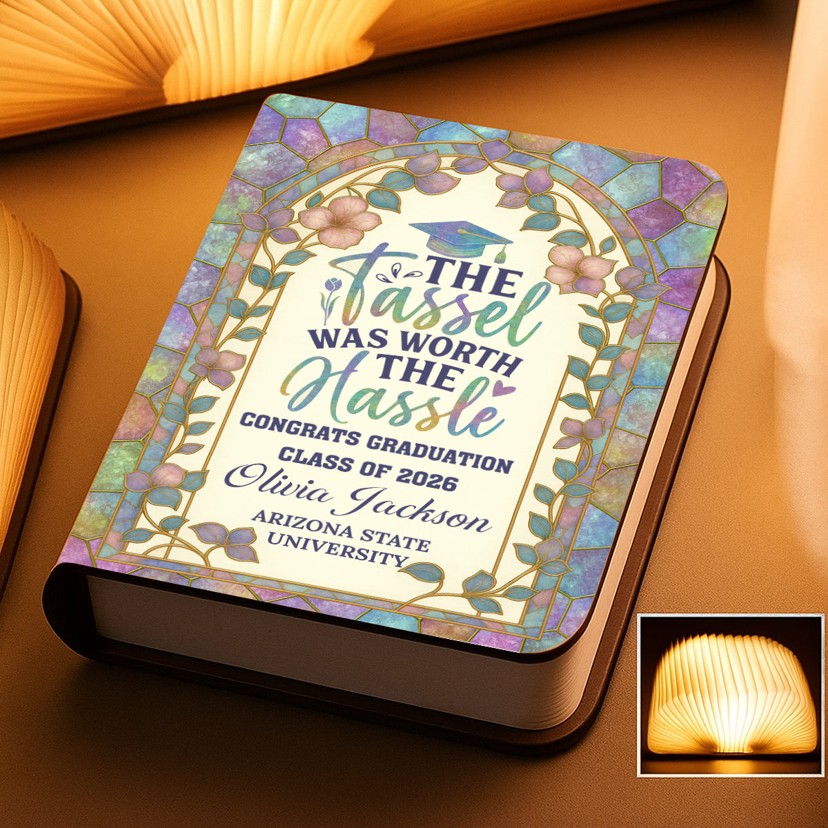 Tassel Worth The Hassle Stained Glass  - Personalized Book Lamp - Book Lovers