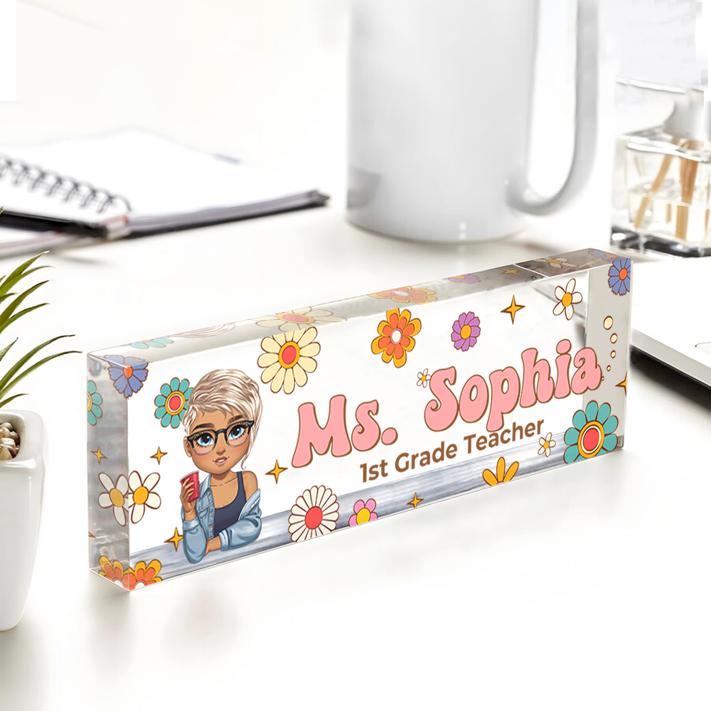 Personalized Teacher Acrylic Desk Name Plate for the Teacher Era - a custom gift for educators.