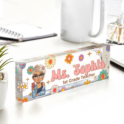 Personalized Teacher Acrylic Desk Name Plate for the Teacher Era - a custom gift for educators.