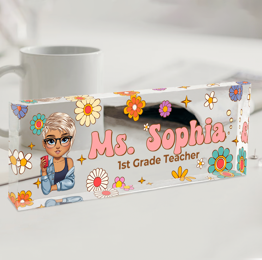 Personalized Teacher Acrylic Desk Name Plate for the Teacher Era - a custom gift for educators.