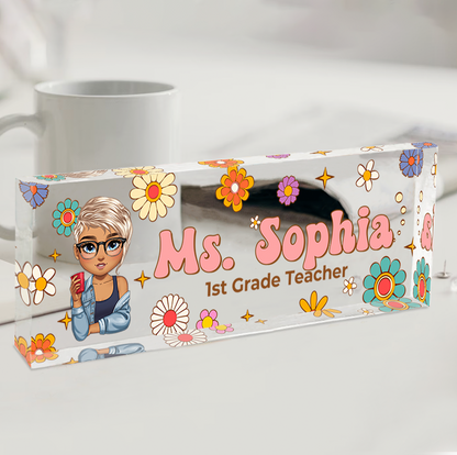 Personalized Teacher Acrylic Desk Name Plate for the Teacher Era - a custom gift for educators.
