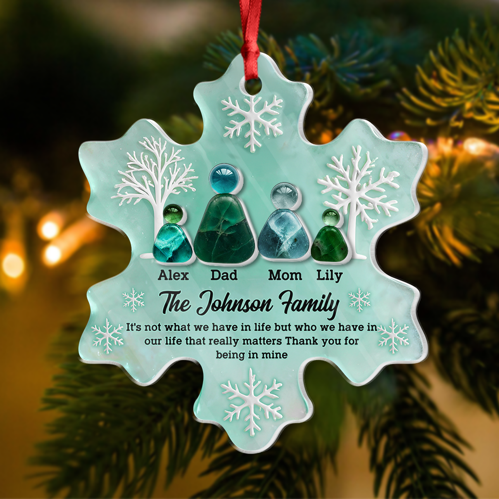 Personalized sea glass ornament with "Thank You For Being In Mine" message on layered acrylic.