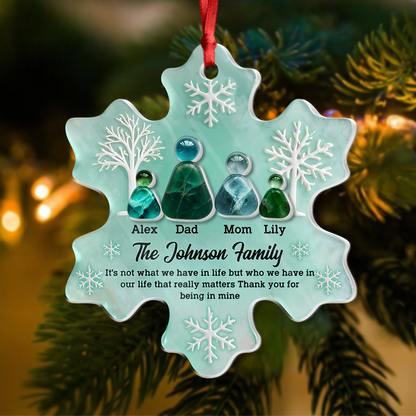 Personalized sea glass ornament with "Thank You For Being In Mine" message on layered acrylic.