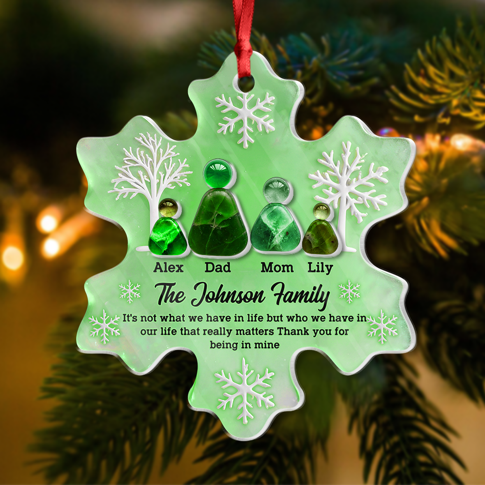 Personalized sea glass ornament with "Thank You For Being In Mine" message on layered acrylic.