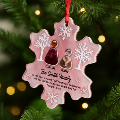 Personalized sea glass ornament with "Thank You For Being In Mine" message on layered acrylic.