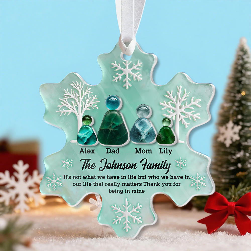 Personalized sea glass ornament with "Thank You For Being In Mine" message on layered acrylic.