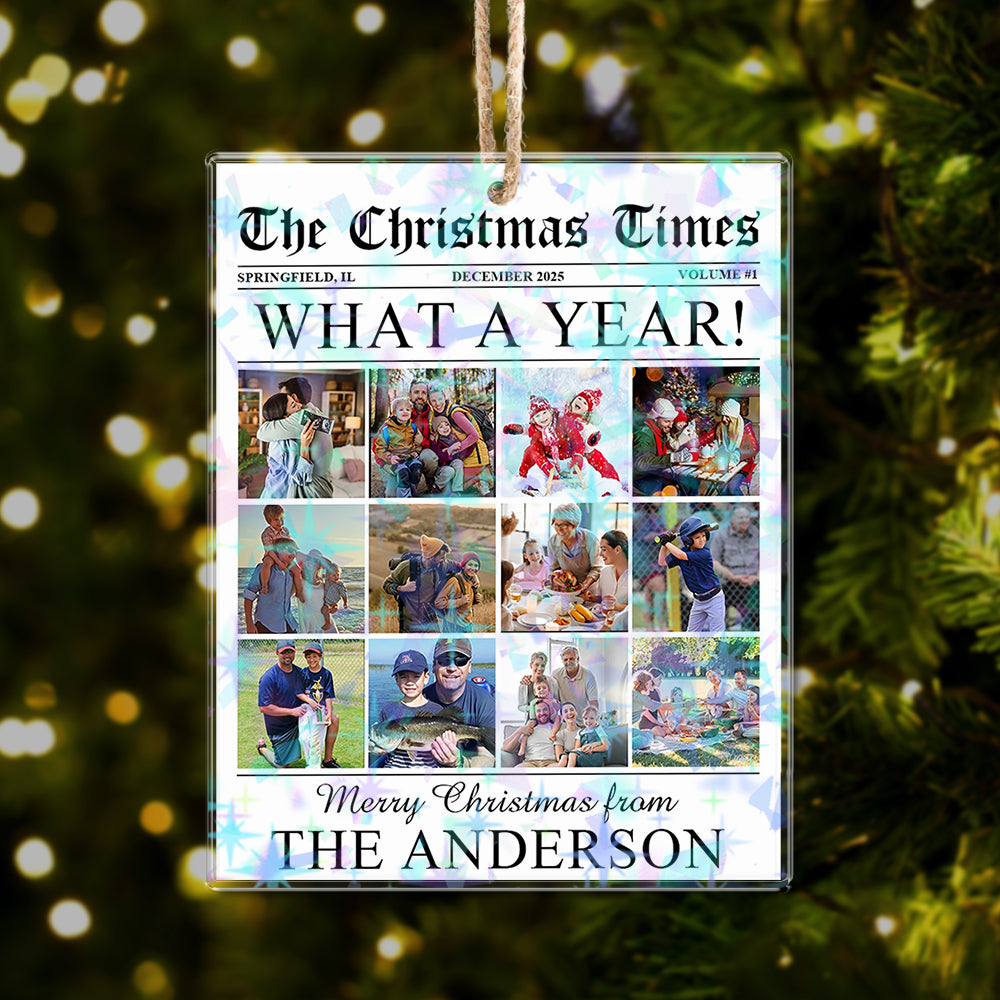 Custom "The Christmas Times" Newspaper Hologram Ornament.