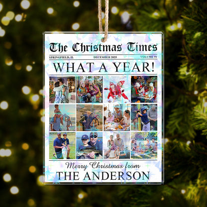 Custom "The Christmas Times" Newspaper Hologram Ornament.
