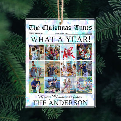 Custom "The Christmas Times" Newspaper Hologram Ornament.